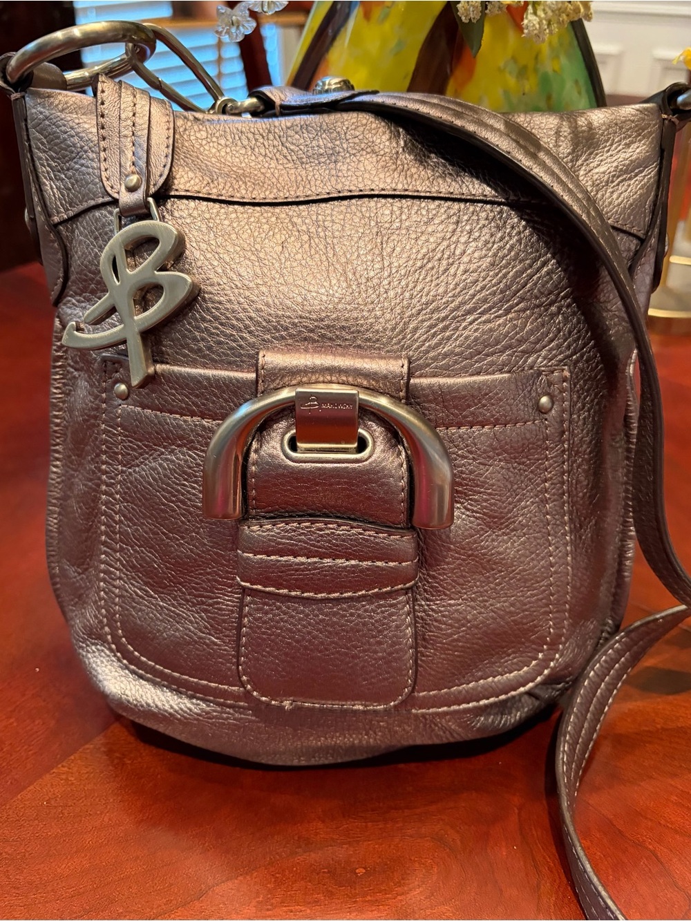 b. makowsky Metallic Bronze Leather Shoulder Bag
